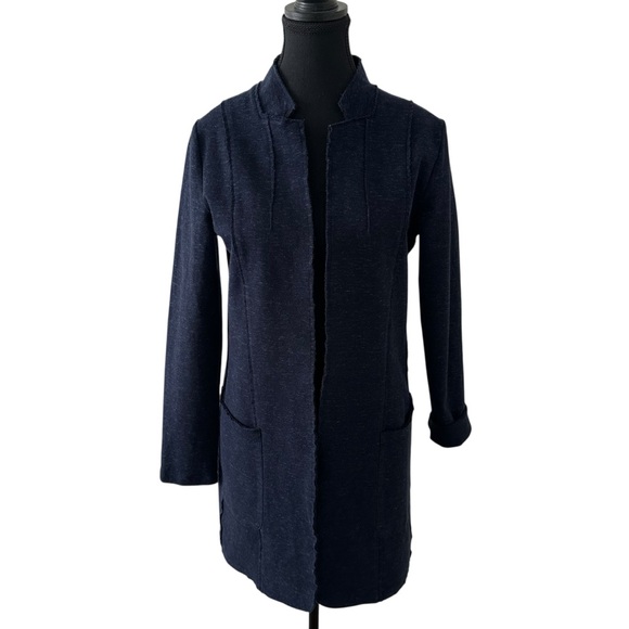 Olsen Cotton Open Navy Blue Long Blazer size 8 - Picture 4 of 17